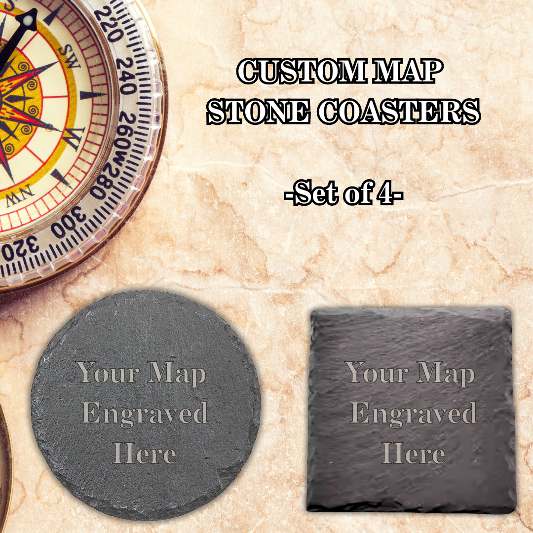 Customized City Map Slate Coasters - Set of 4