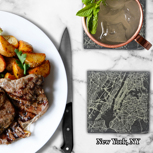 Customized City Map Slate Coasters - Set of 4